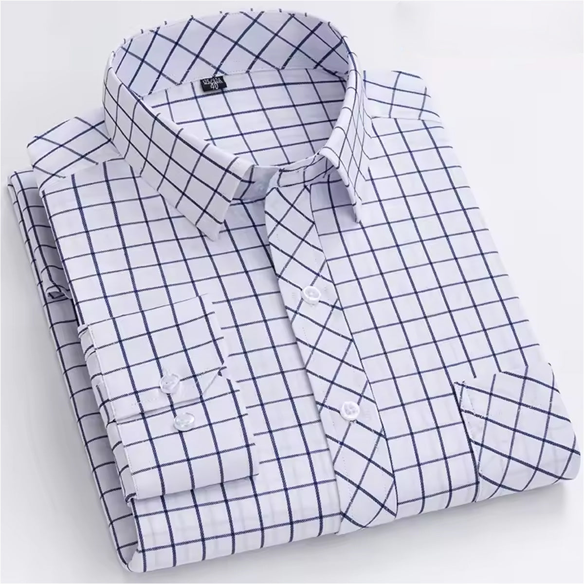 Men’s White Check Formal Point Collar Shirt