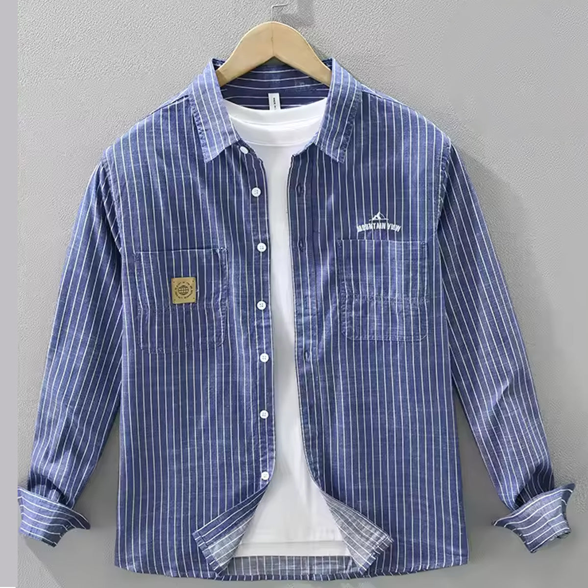 Man Comfort Slim Fit Spread Collar Striped Cotton Casual Shirt