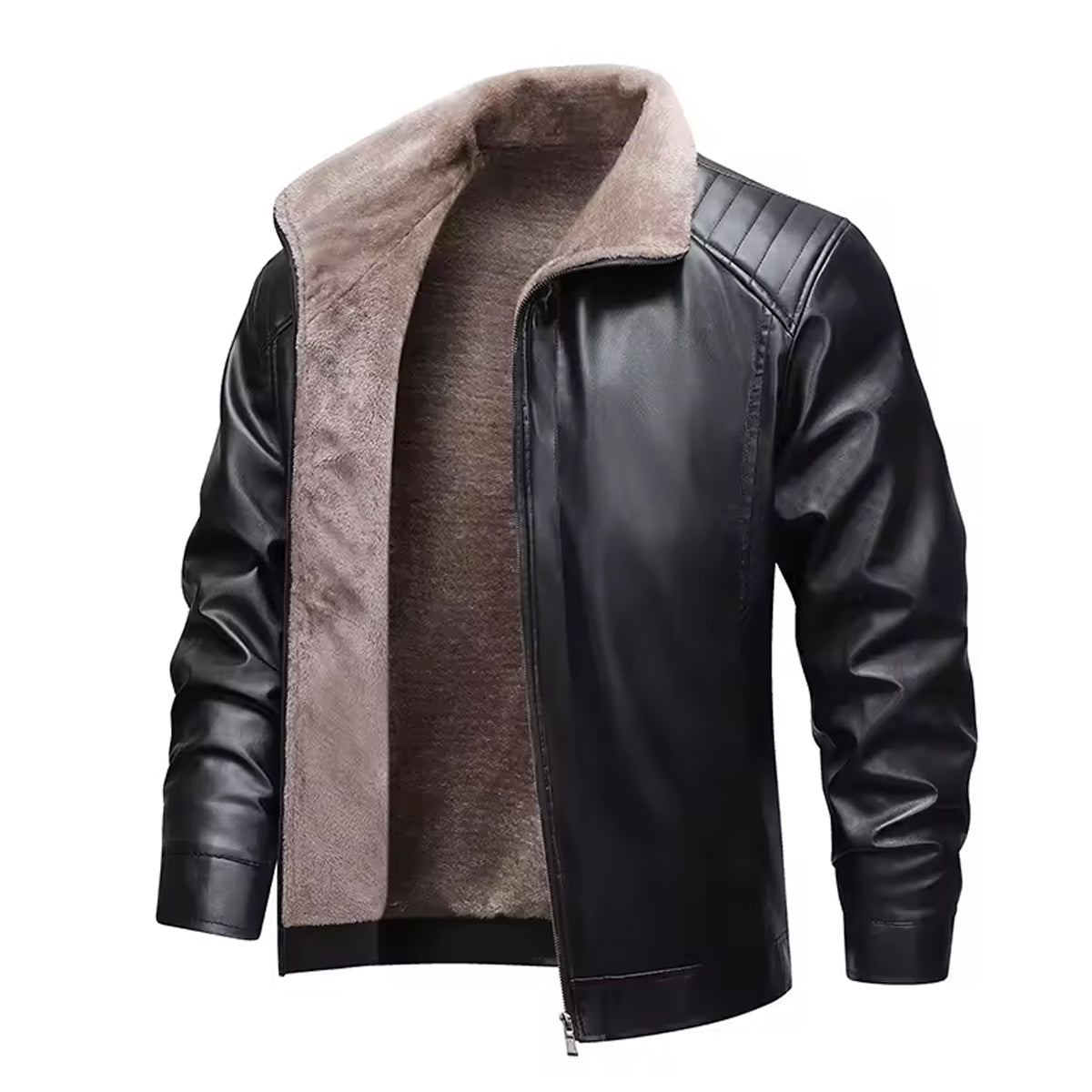Men's Faux Suede Bomber Jacket, Fur Collar, Fleece Lining
